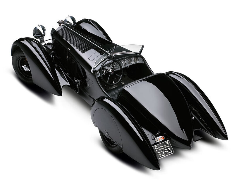 Black vintage car from above