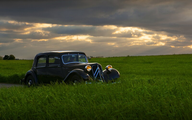 Black Vintage Car — Green, Dramatic