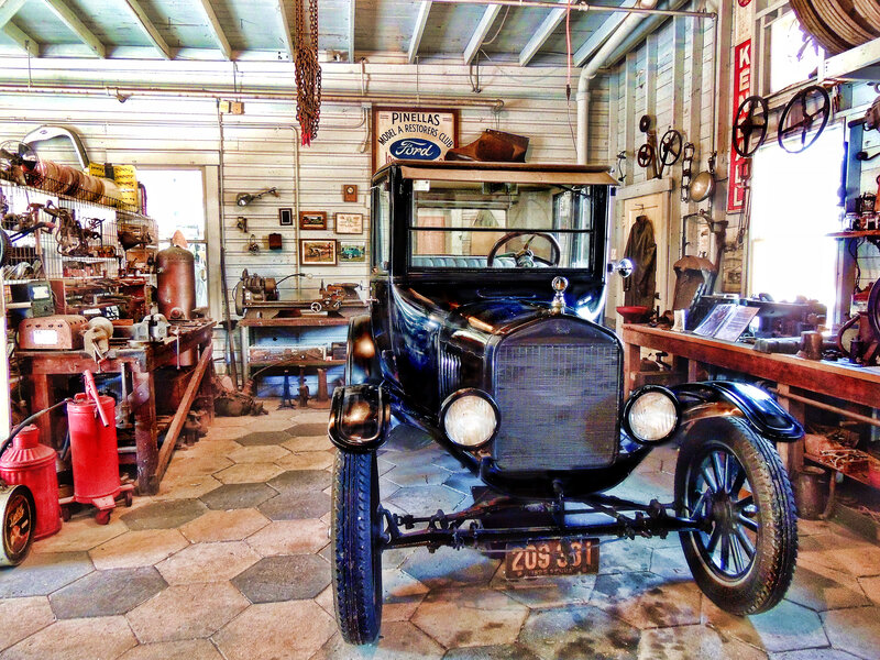 Black Vintage Car in Garage
