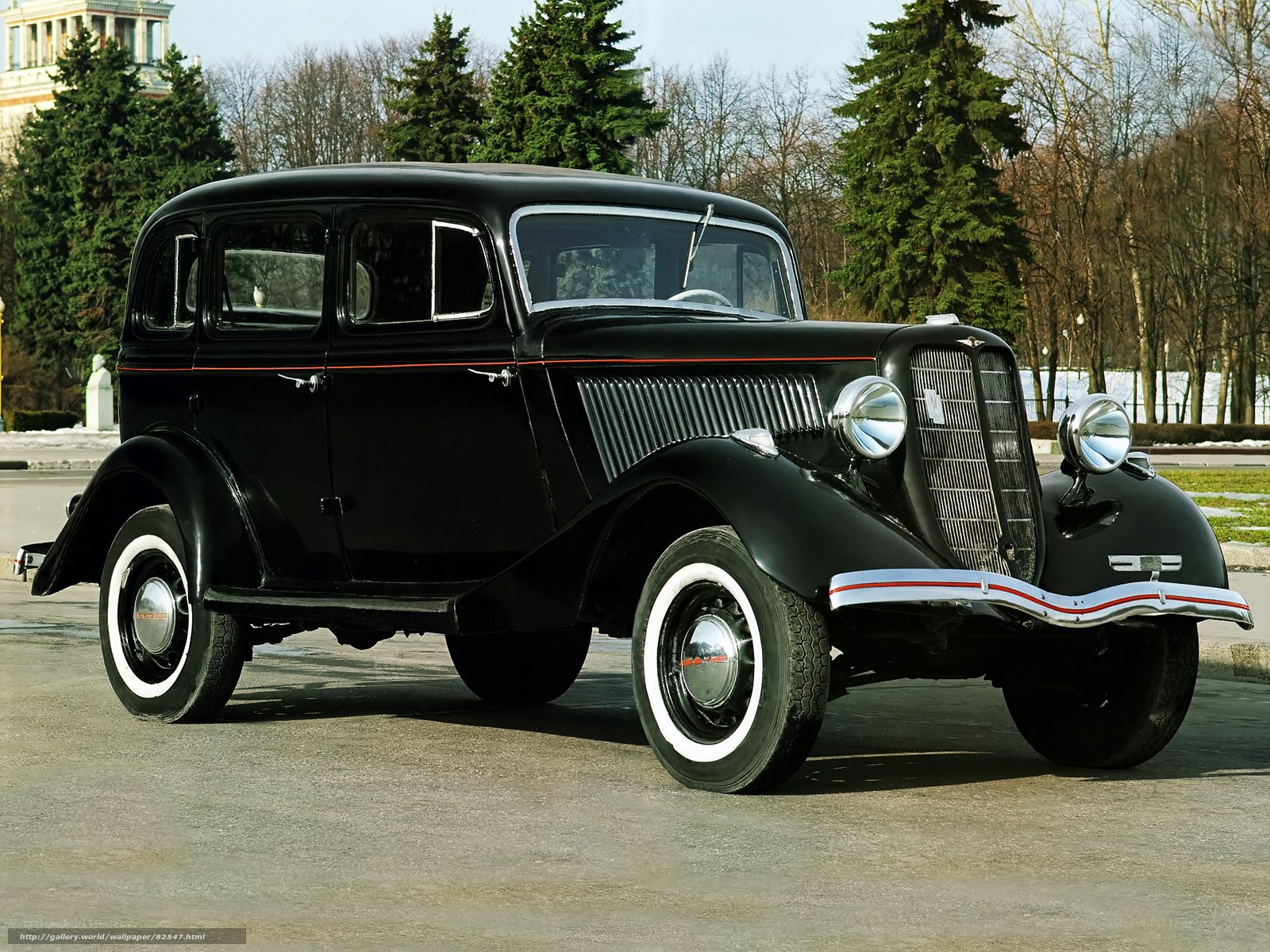 Black vintage car in park
