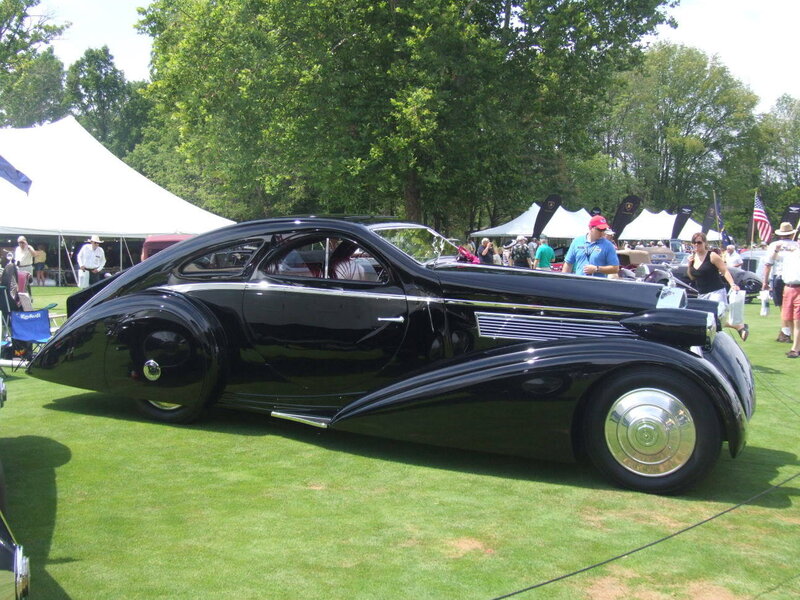 Black vintage car on display