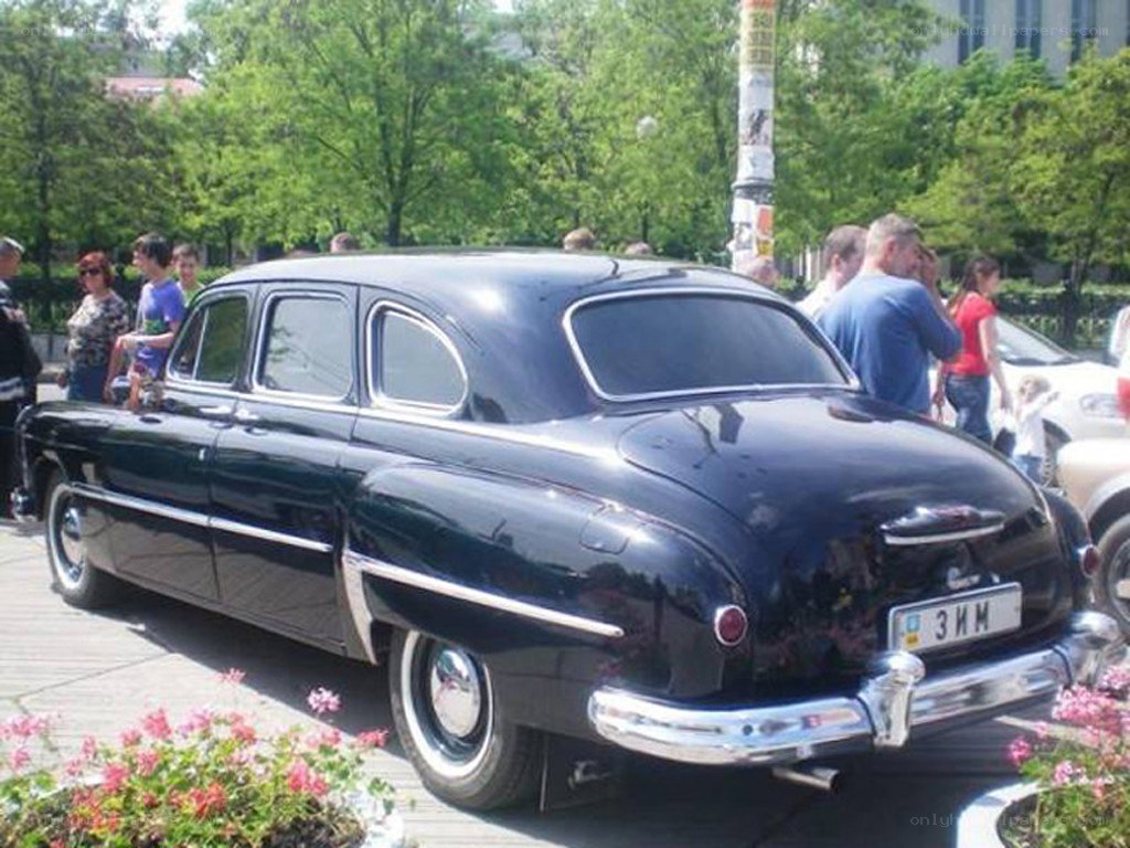 Black vintage car on display