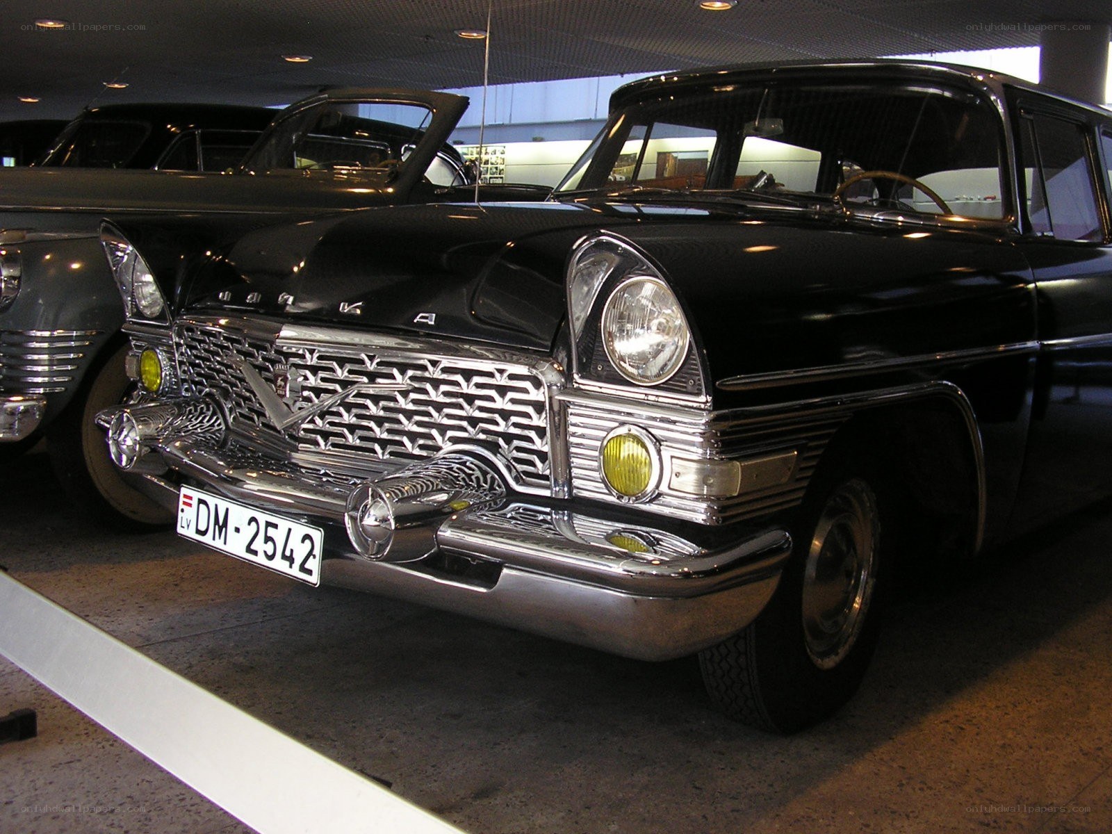 Black vintage car on display