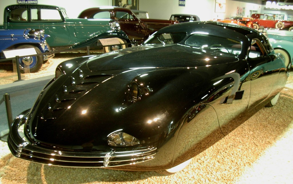 Black vintage car on display
