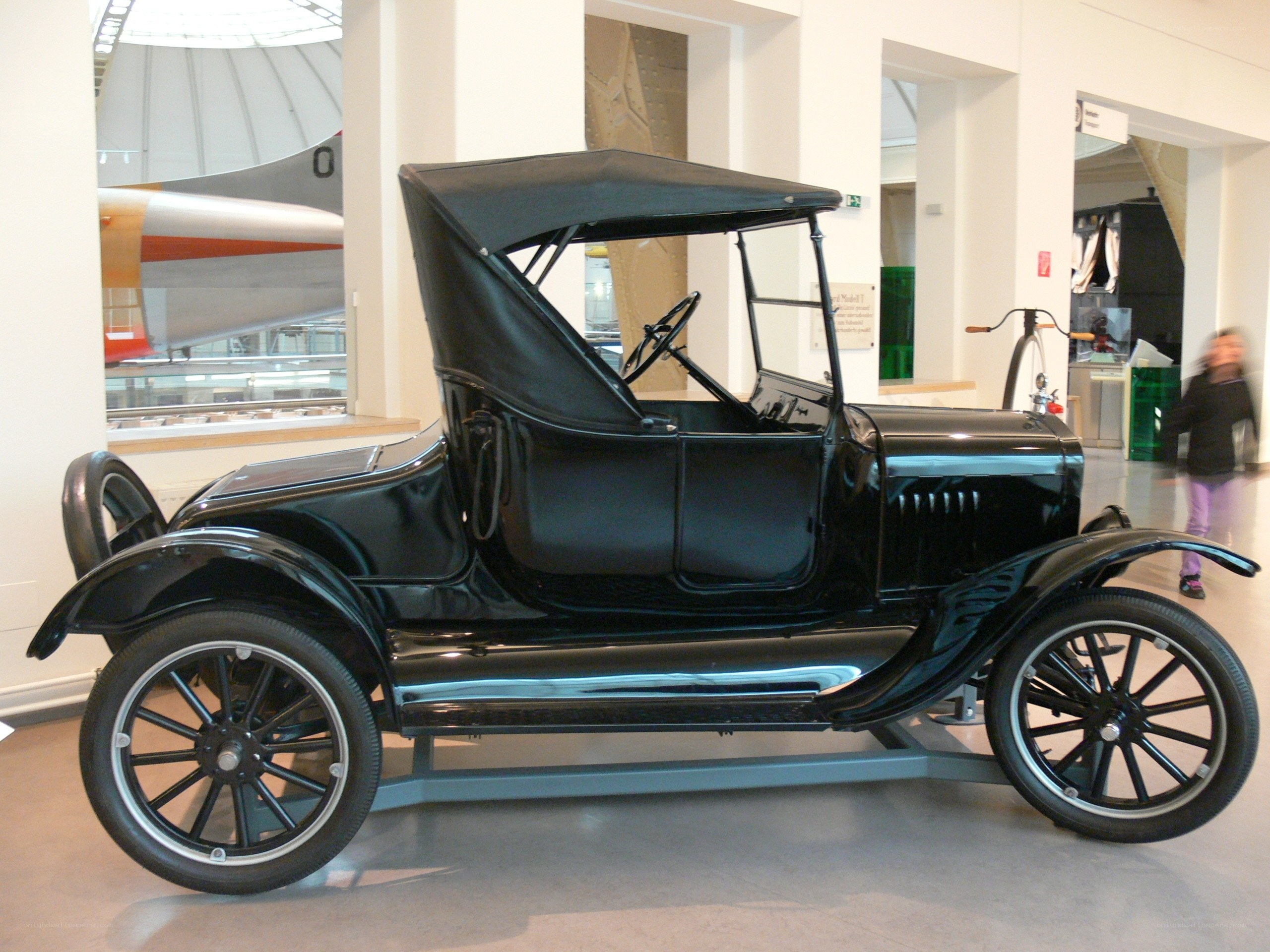 Black vintage car on display