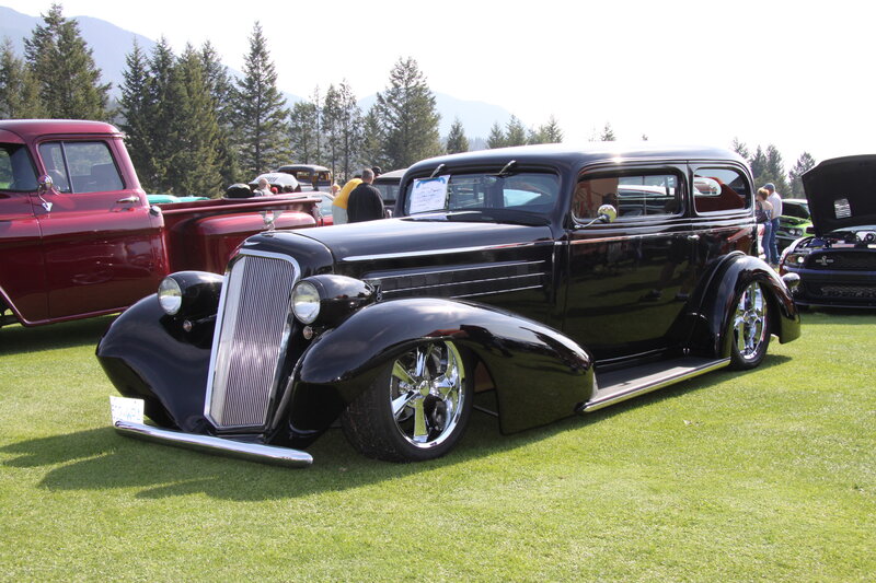 Black Vintage Car — Outdoor, Afternoon, Photograph, Grass, Trees