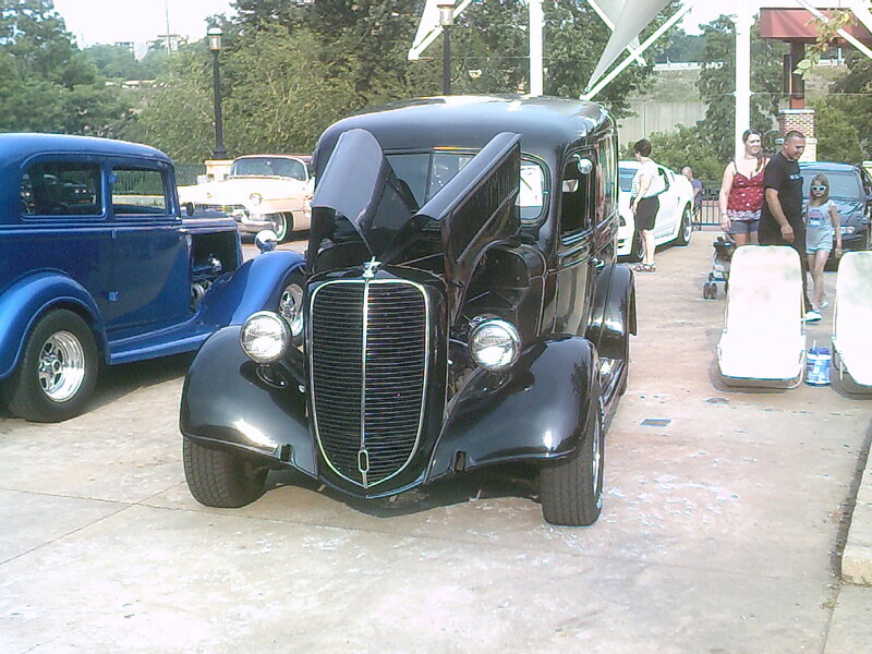 Black Vintage Car — Outdoor, Afternoon, Photograph, People, Blue Car