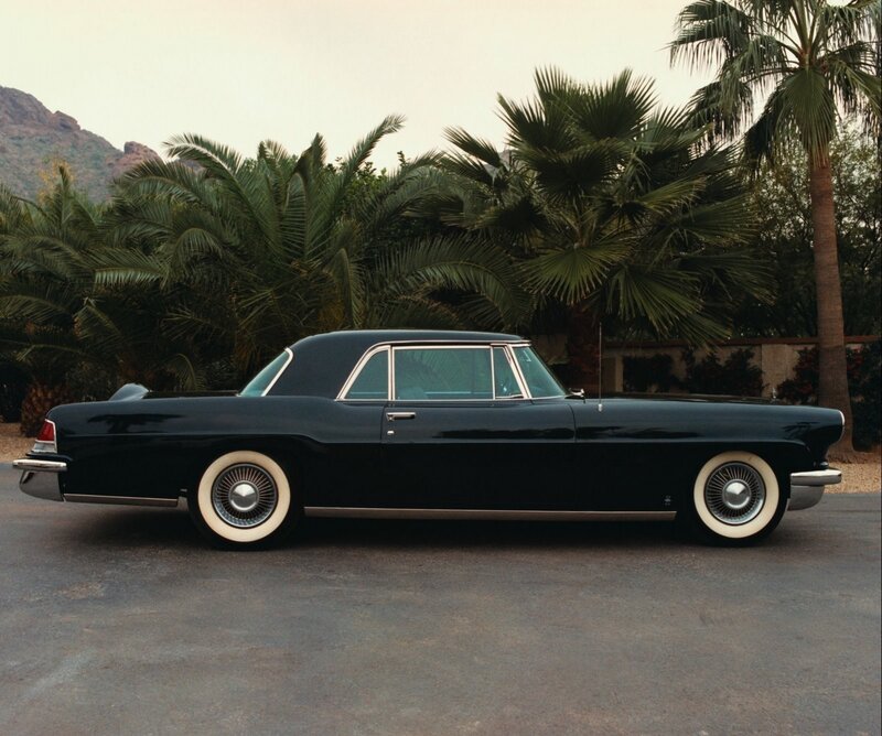 Black Vintage Car — Serene, Afternoon, Photograph, Palm Trees, Mountain
