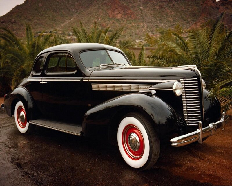 Black Vintage Car — Serene, Afternoon, Photograph, Palm Trees