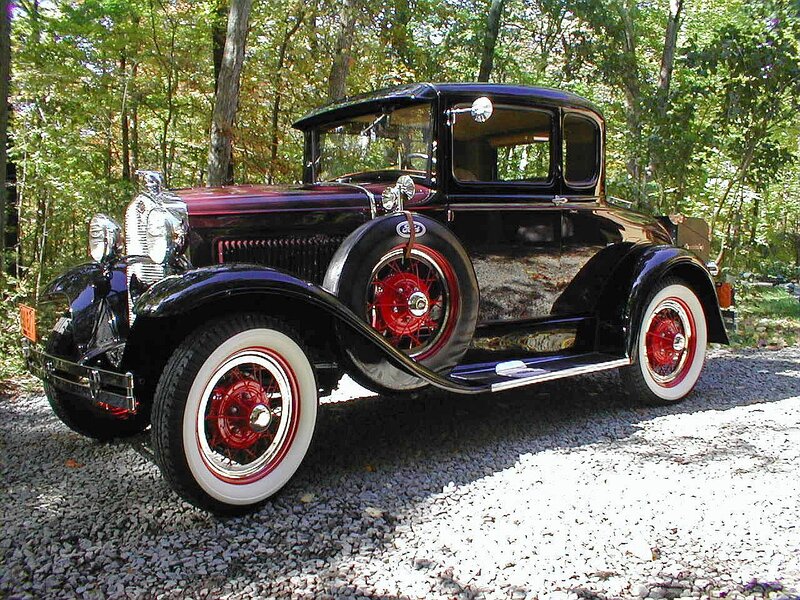 Black Vintage Car — Serene, Afternoon, Photograph, Trees, Gravel
