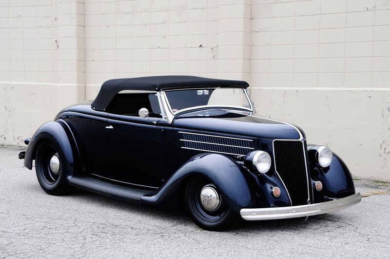 Black Vintage Convertible — Calm, Afternoon, Photograph, Car, Wall