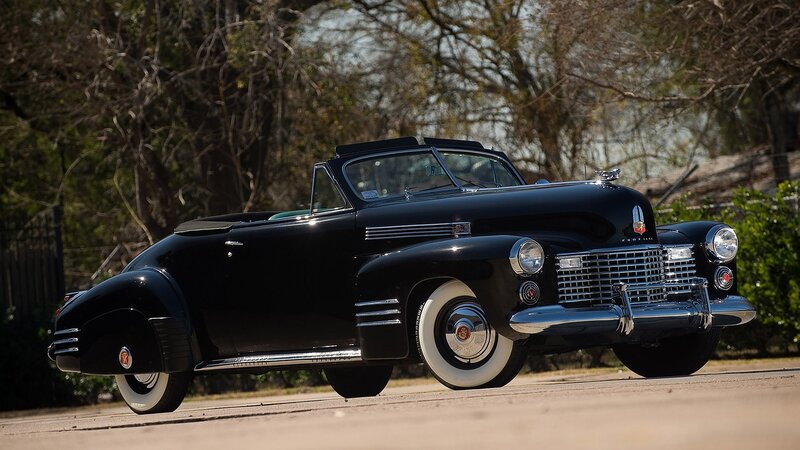 Black Vintage Convertible — Calm, Afternoon, Photograph, Trees, Road