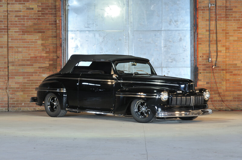 Black Vintage Convertible — Calm, Photograph, Brick Wall