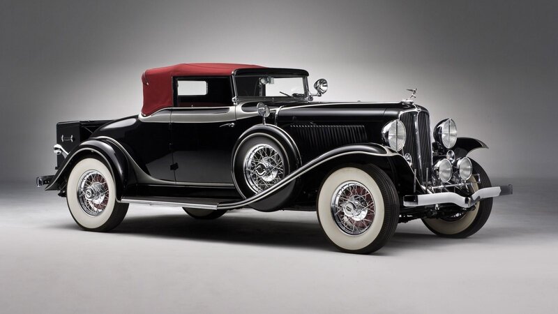 Black Vintage Convertible Car — Dramatic, Photograph, Red Soft Top