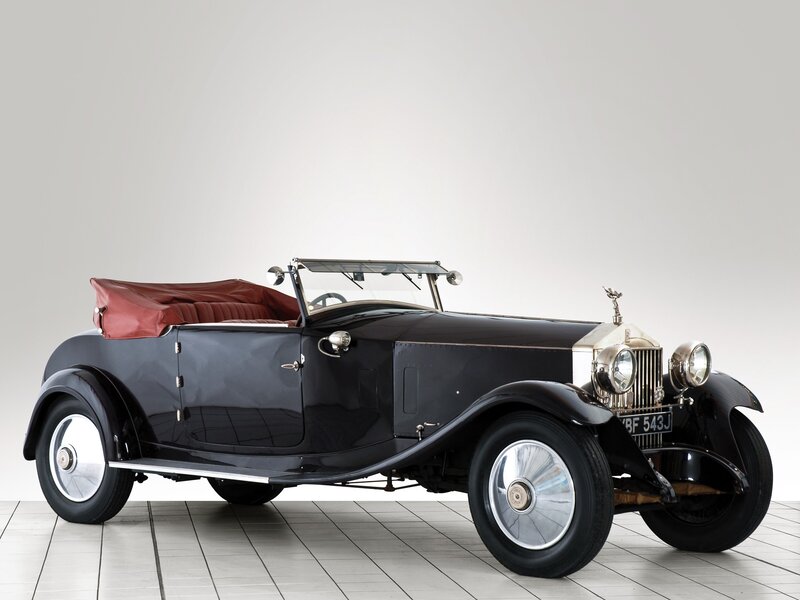 Black Vintage Convertible — Classic, Photograph, Red Interior, Chrome Grille