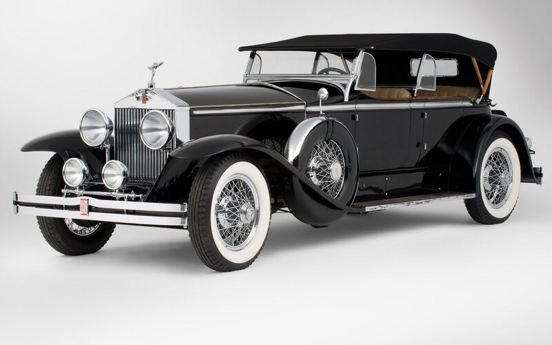 Black Vintage Convertible — Classic, Photograph, White-walled Tires, Spoked Wheels, Convertible Top, Silver
