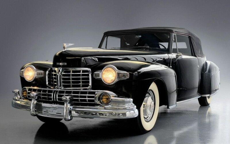 Black Vintage Convertible — Dramatic, Photograph, Car, Headlights, Whitewall Tires