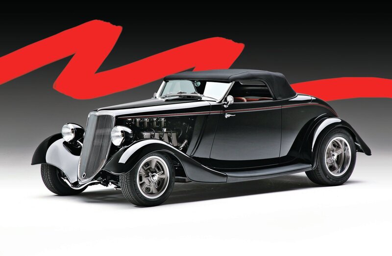Black Vintage Convertible — Dramatic, Photograph, Red Graphic
