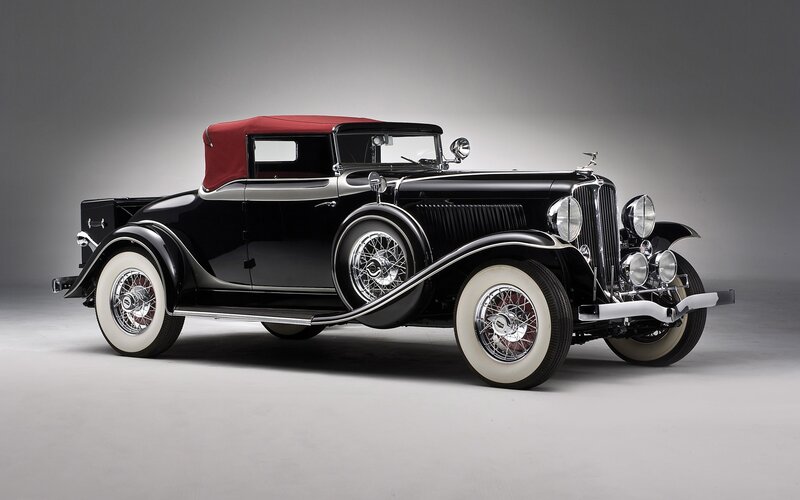 Black Vintage Convertible — Dramatic, Photograph, Red Top