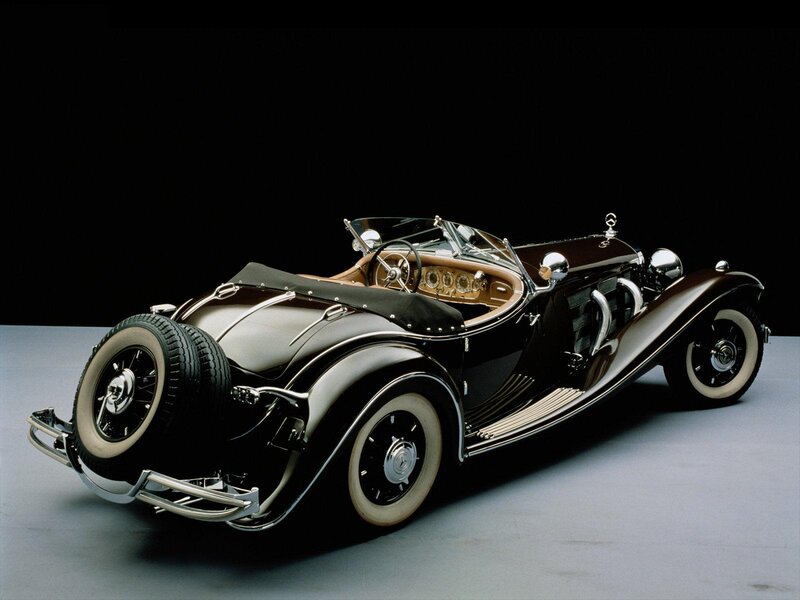 Black Vintage Convertible — Dramatic, Photograph, Spare Tire