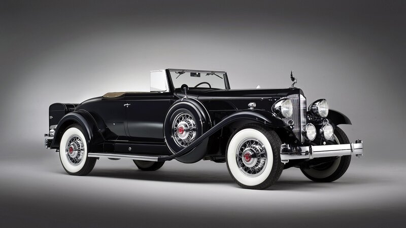 Black Vintage Convertible — Dramatic, Photograph, White-walled Tires, Spoked Wheels