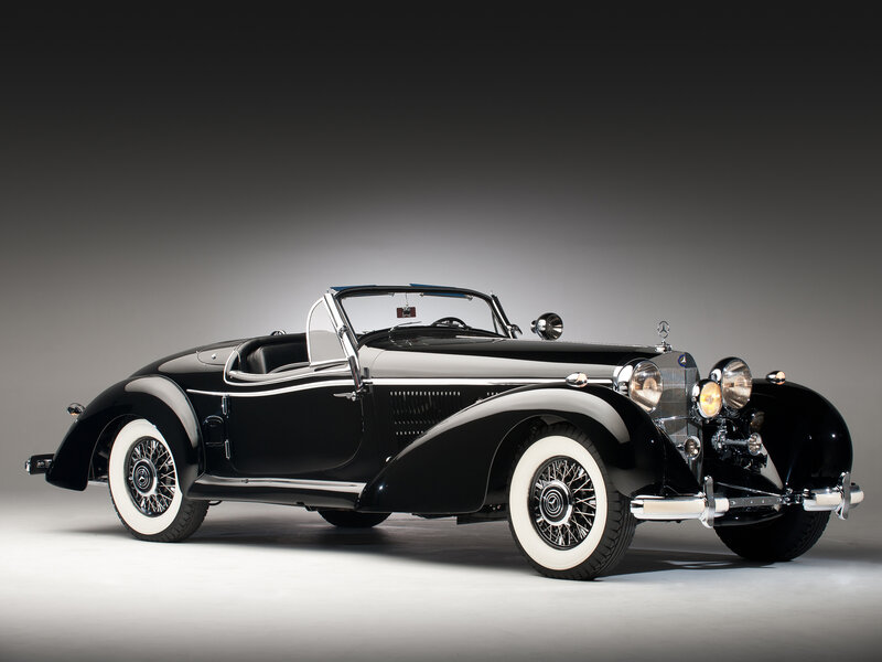 Black Vintage Convertible — Dramatic, Photograph, White-walled Tires