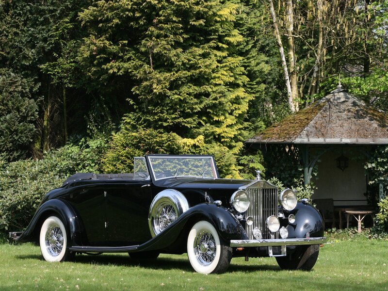 Black Vintage Convertible — Serene, Afternoon, Photograph, Garden
