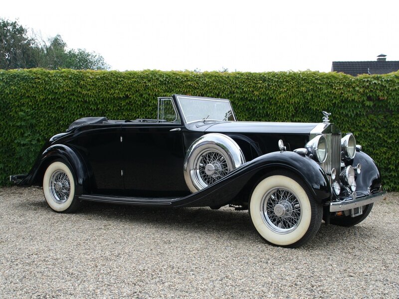 Black Vintage Convertible — Serene, Afternoon, Photograph, Hedge