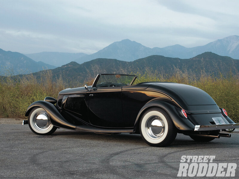 Black Vintage Convertible — Serene, Afternoon, Photograph, Mountains