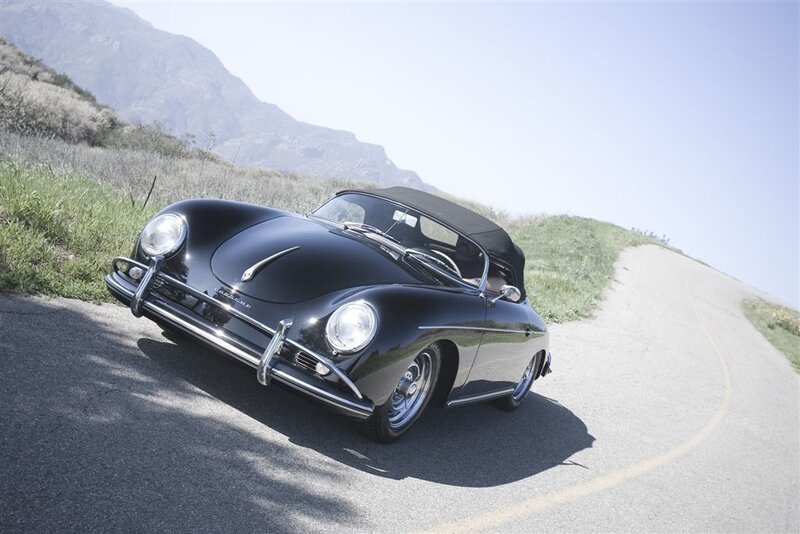 Black Vintage Convertible — Serene, Afternoon, Photograph, Road, Mountain