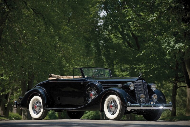 Black Vintage Convertible — Serene, Afternoon, Photograph, Trees, Road