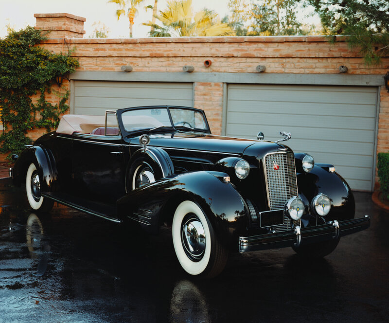 Black Vintage Convertible — Serene, Sunset, Photograph, Garage