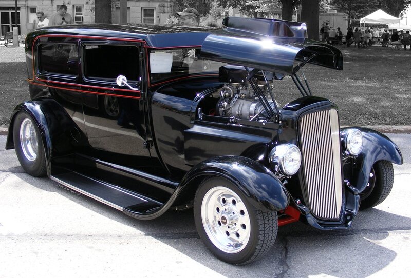 Black vintage hot rod car