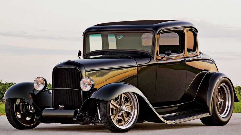 Black vintage hot rod car