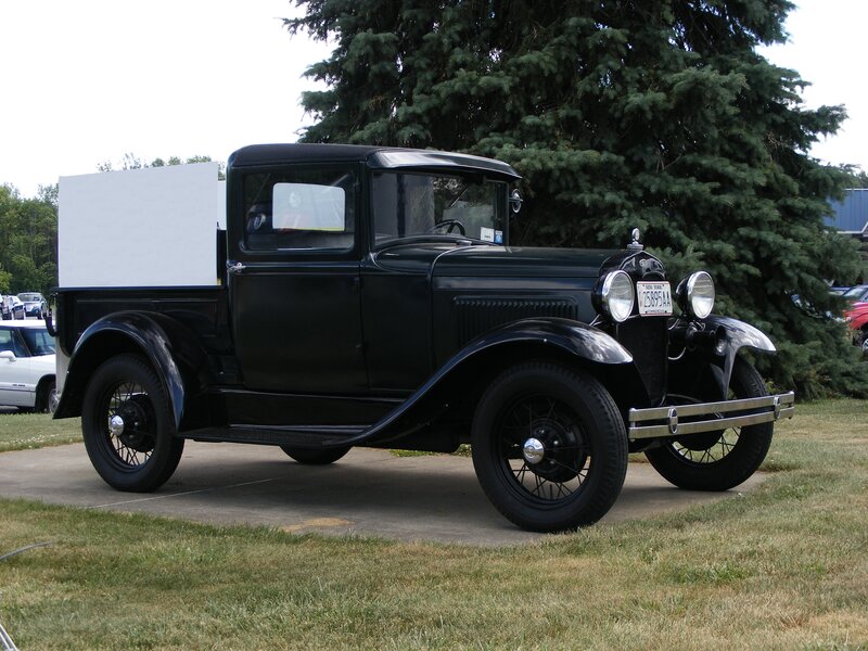 Black Vintage Pickup Truck — Calm, Afternoon, Photograph, White Cargo Box