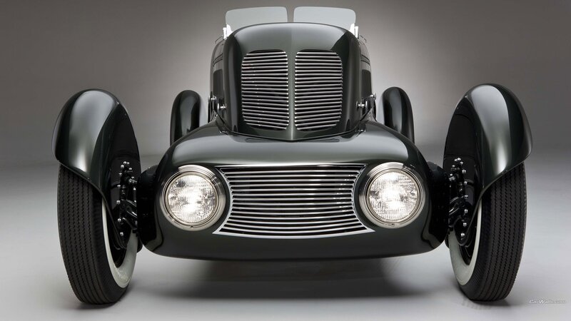 Black Vintage Race Car — Dramatic, Photograph, Headlights