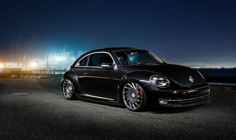 Black Volkswagen Beetle — Dramatic, Night