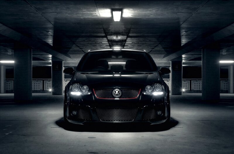 Black Volkswagen Car — Dramatic, Night, Photograph, Parking Garage