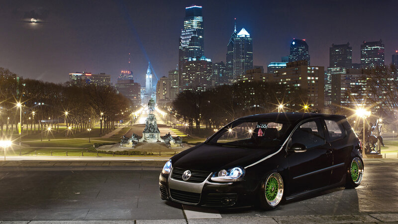 Black Volkswagen Golf — Dramatic, Night