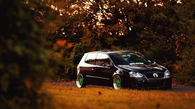 Black Volkswagen Golf — Dramatic, Sunset, Photograph, Car, Trees, Grass, Green