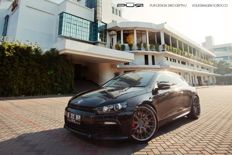 Black Volkswagen Scirocco on display