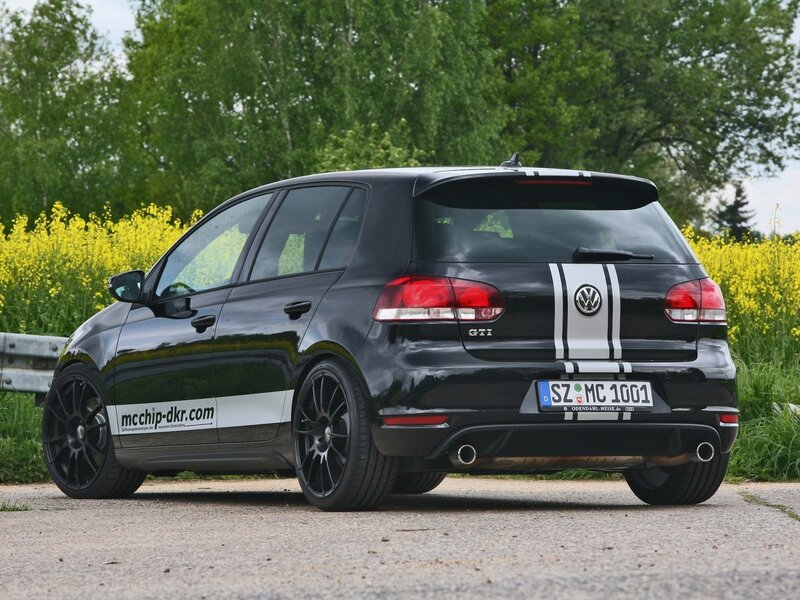 Black VW Golf GTI in a field