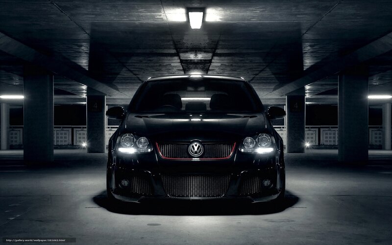 Black VW in parking garage