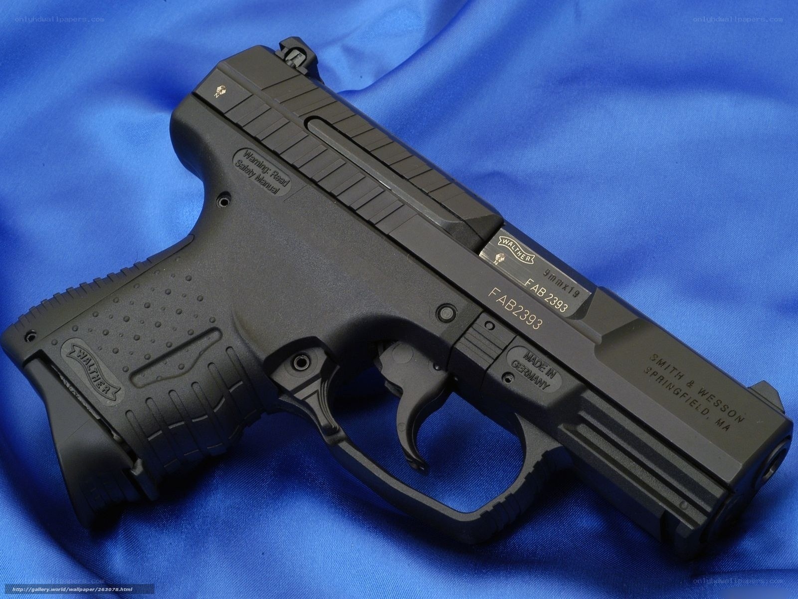 Black Walther pistol on blue cloth