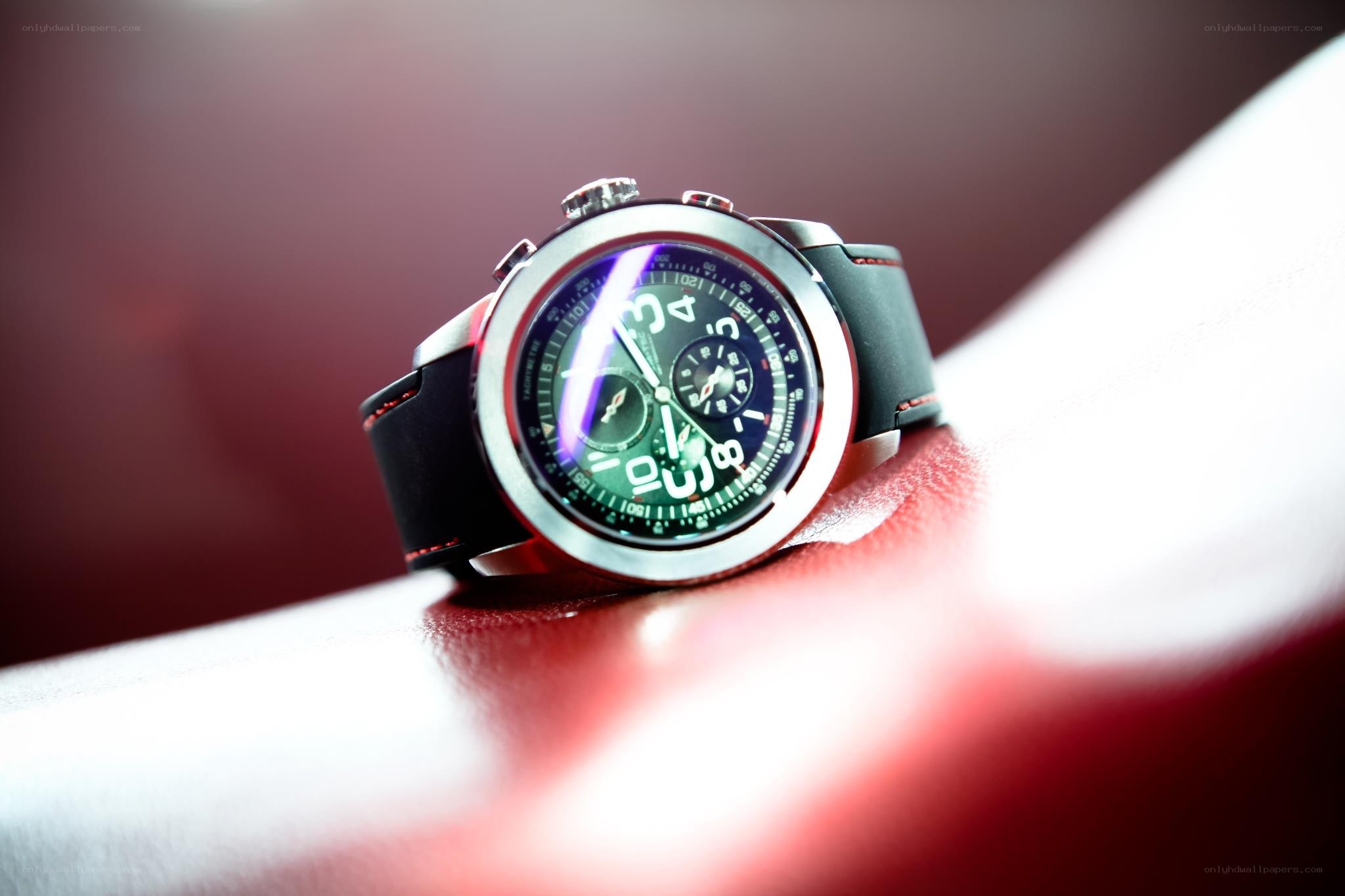 black watch on red leather