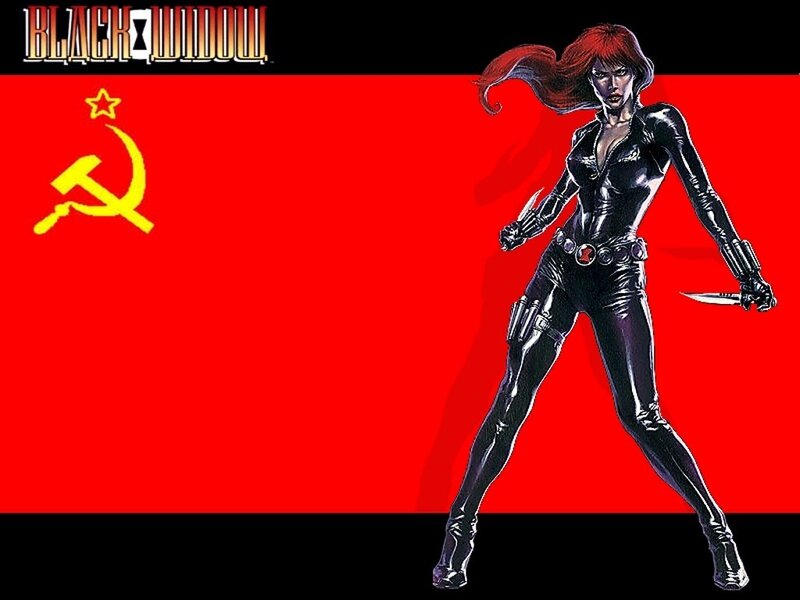 Black Widow Character — Red, Dramatic, Comic, Soviet Flag