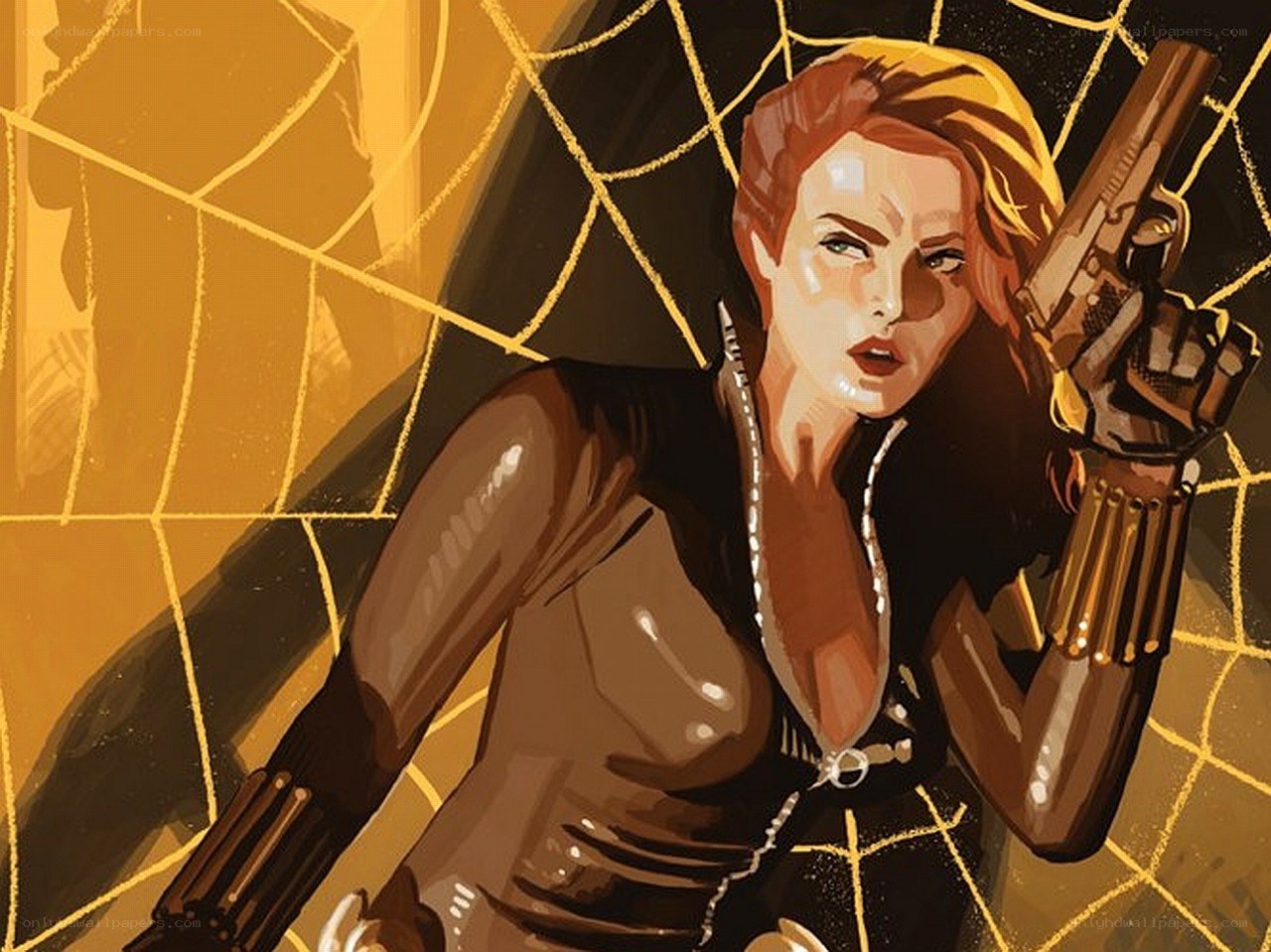 Black Widow holding a gun