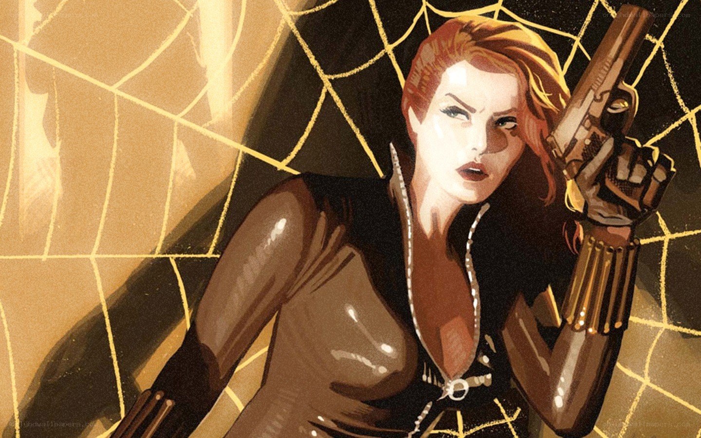 Black Widow holding a gun