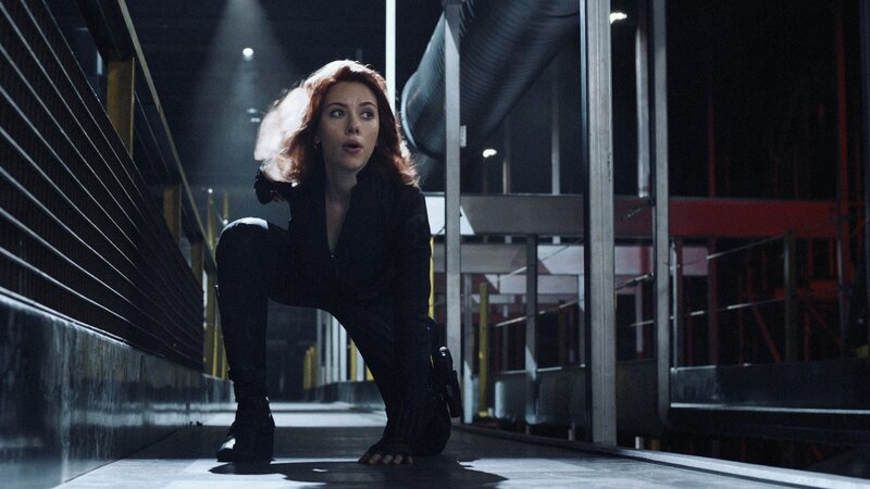Black Widow in a warehouse