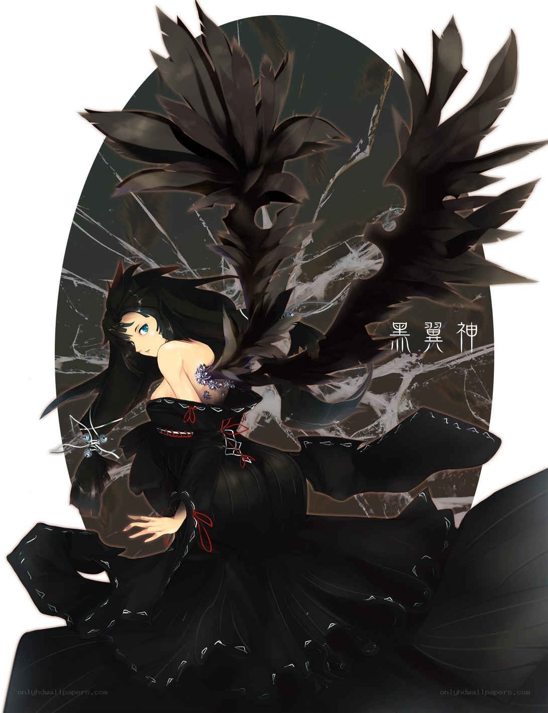 Black-winged anime goddess